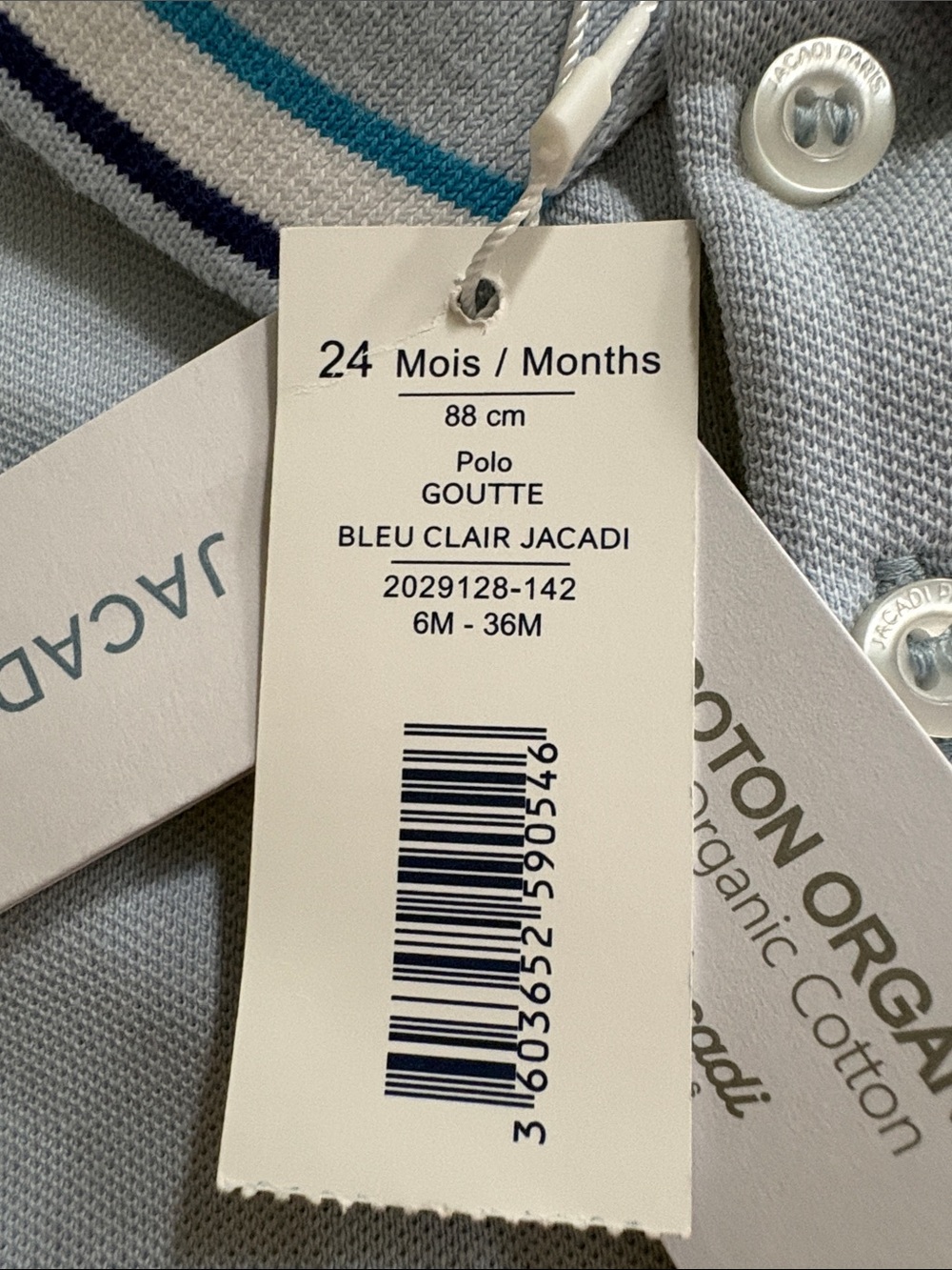 NWT Jacadi Paris Boys Polo Shirt in Light Blue Organic Cotton Preppy Size 24 Mos - Picture 5 of 10